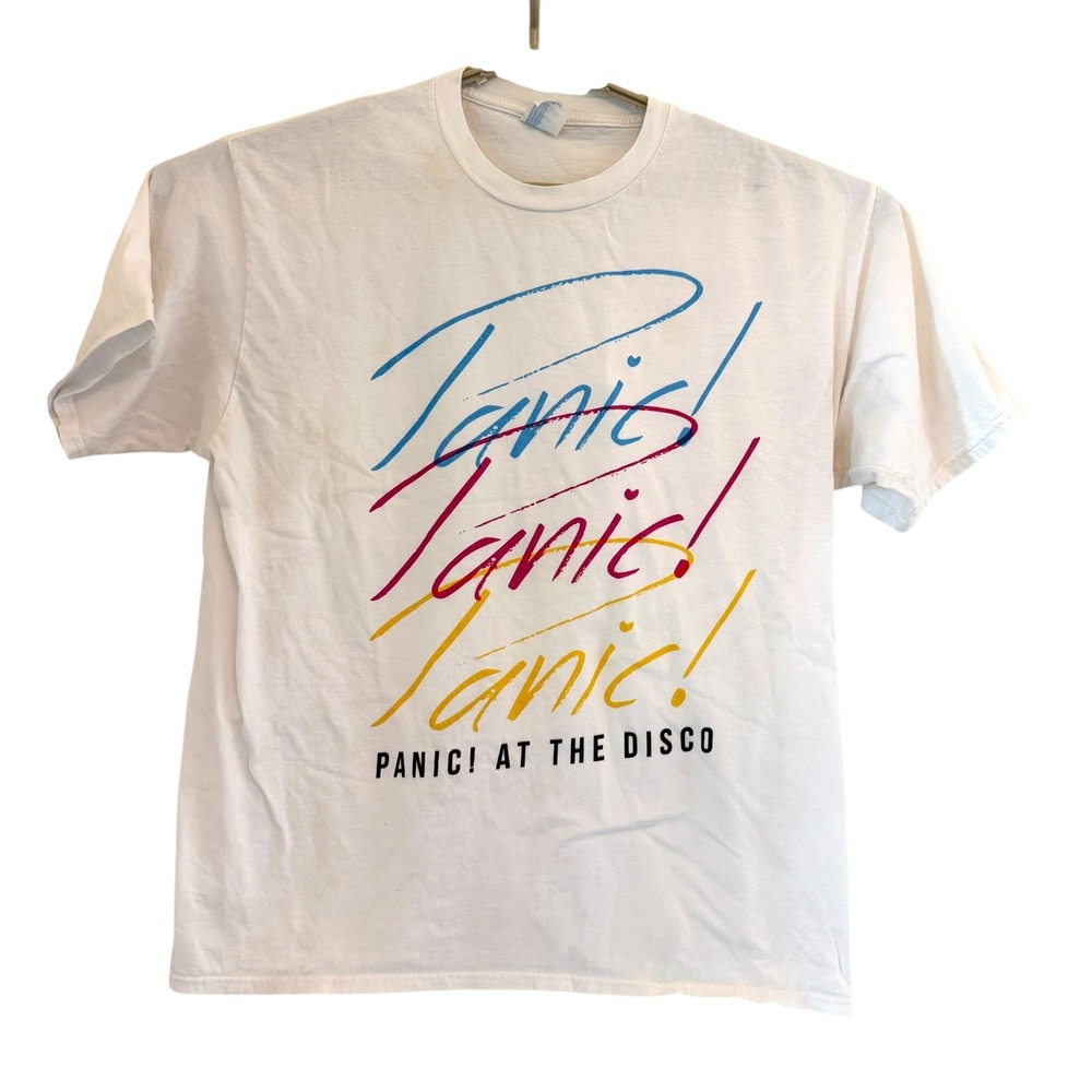 Panic At The Disco T-Shirt White Womens XL Port & Company Band Tee Music Logo